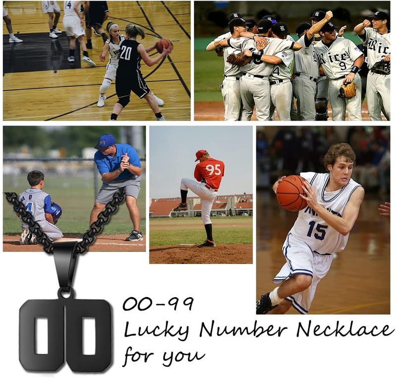 Susook Store Number Necklace for Boy Black Athletes Number Stainless Steel Chain 00-99 Number Charm Pendant Personalized Sports Jewelry for Men Basketball Baseball Football - Image 4